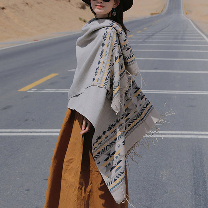 Buddha Stones con motivo geometrico a rombi tibetano, motivo a nappe, autunno inverno, caldo e accogliente, sciarpa avvolgente - image 17