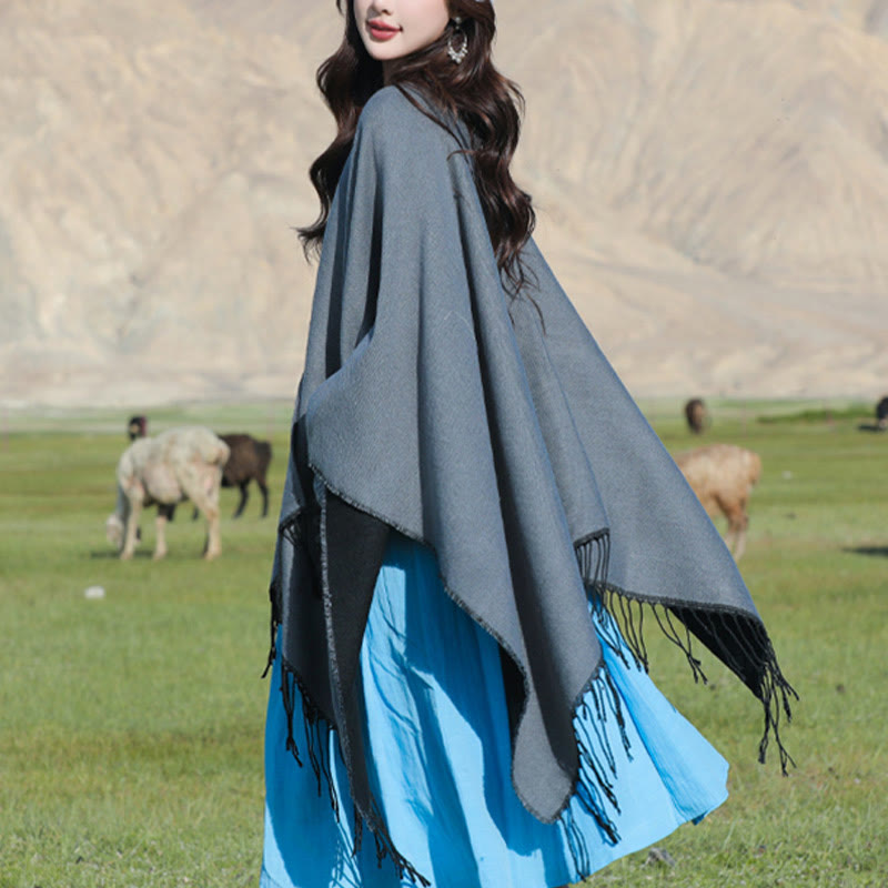 Buddha Stones con nappe, scialle avvolgente con tasche, motivo geometrico rotondo mandala tibetano, autunno inverno - image 16