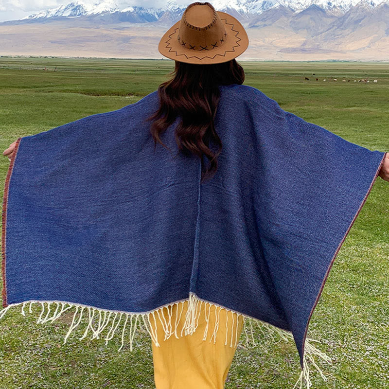 Buddha Stones con nappe, scialle avvolgente con tasche, motivo geometrico rotondo mandala tibetano, autunno inverno - image 36