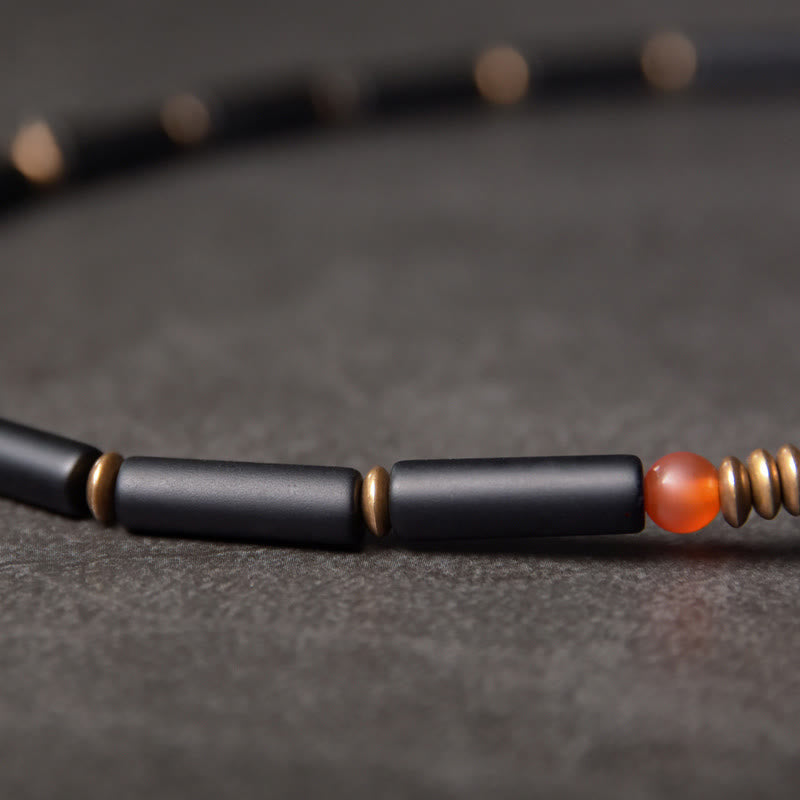 Braccialetto di protezione a doppio giro con ciondolo a cono in perline Dzi in rame e onice nero Buddha Stones