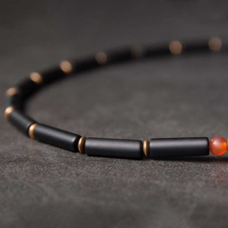 Braccialetto di protezione a doppio giro con ciondolo a cono in perline Dzi in rame e onice nero Buddha Stones