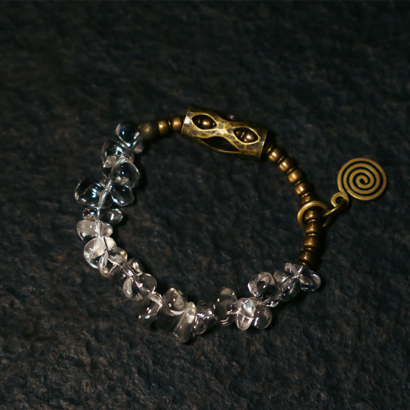 Bracciale Buddha Stones con cristalli bianchi irregolari e purezza del rame