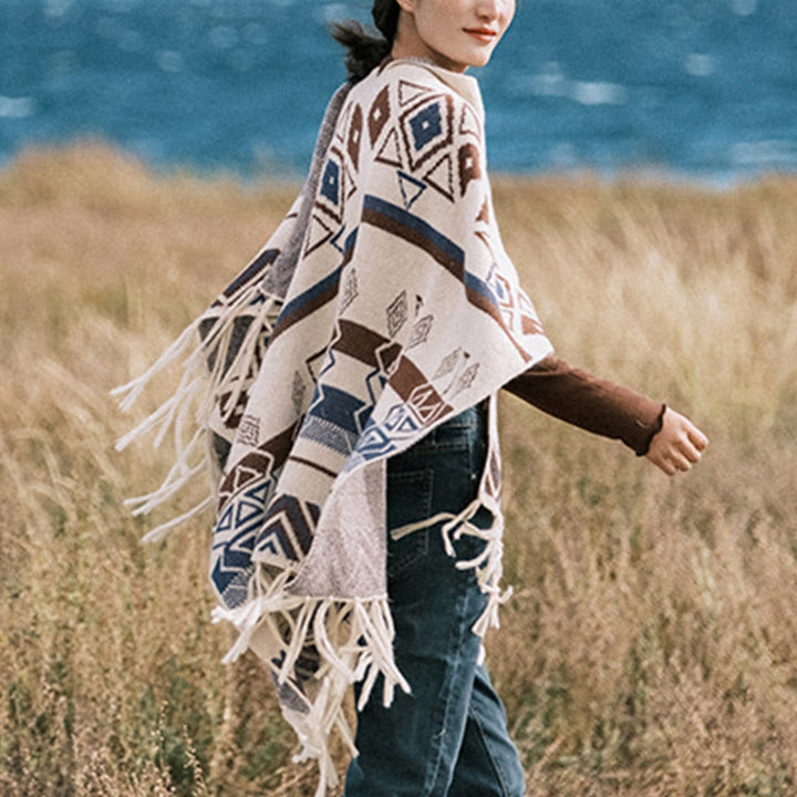 Buddha Stones, motivo a strisce, motivo a onde tibetane, motivo a geometrie, autunno inverno, sciarpa avvolgente - image 15