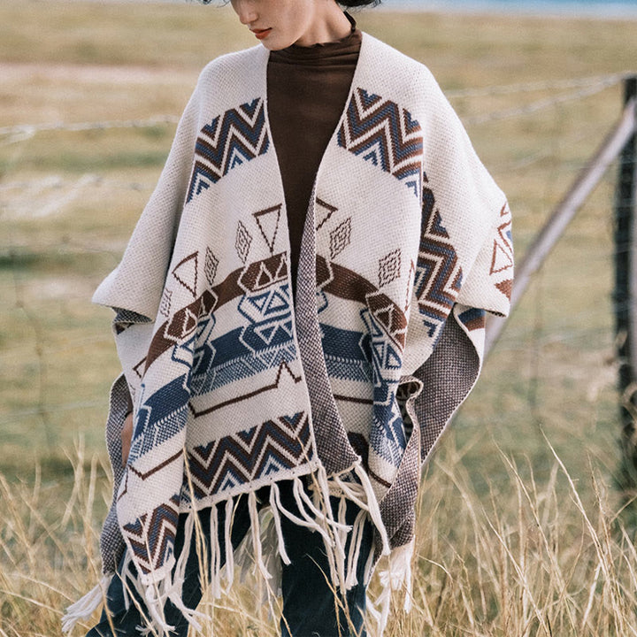 Buddha Stones, motivo a strisce, motivo a onde tibetane, motivo a geometrie, autunno inverno, sciarpa avvolgente - image 1