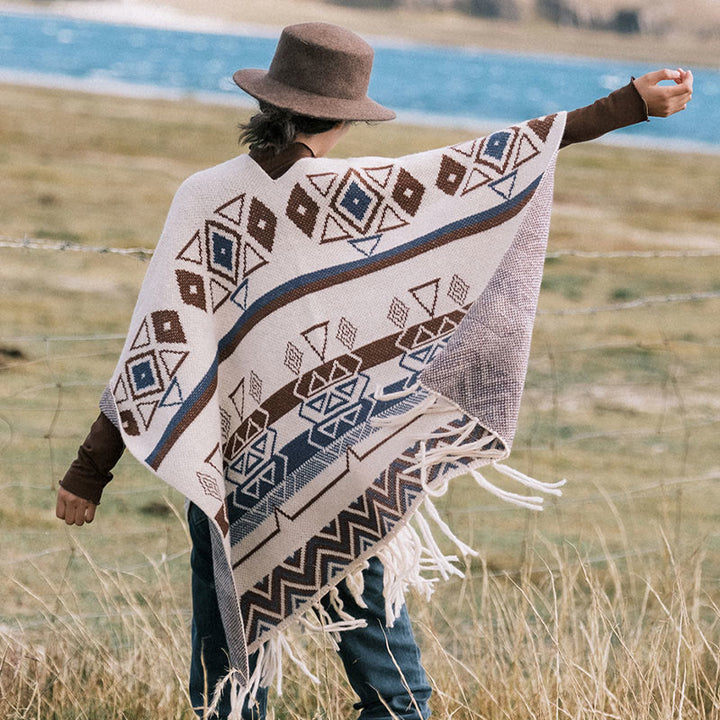 Buddha Stones, motivo a strisce, motivo a onde tibetane, motivo a geometrie, autunno inverno, sciarpa avvolgente - image 2