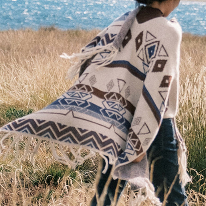 Buddha Stones, motivo a strisce, motivo a onde tibetane, motivo a geometrie, autunno inverno, sciarpa avvolgente - image 13