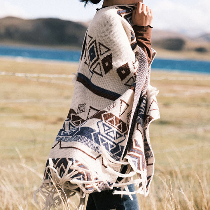 Buddha Stones, motivo a strisce, motivo a onde tibetane, motivo a geometrie, autunno inverno, sciarpa avvolgente - image 6