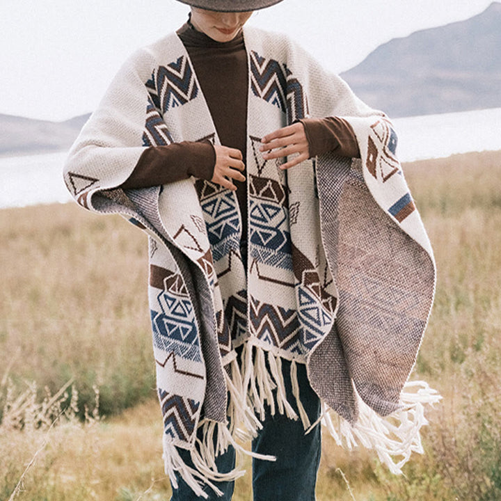 Buddha Stones, motivo a strisce, motivo a onde tibetane, motivo a geometrie, autunno inverno, sciarpa avvolgente - image 10