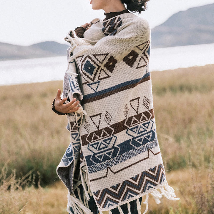 Buddha Stones, motivo a strisce, motivo a onde tibetane, motivo a geometrie, autunno inverno, sciarpa avvolgente - image 5