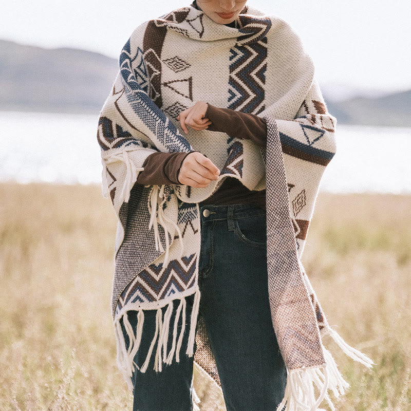 Buddha Stones, motivo a strisce, motivo a onde tibetane, motivo a geometrie, autunno inverno, sciarpa avvolgente - image 3