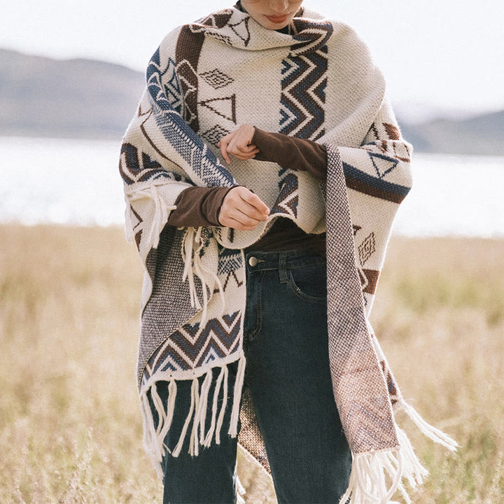 Buddha Stones, motivo a strisce, motivo a onde tibetane, motivo a geometrie, autunno inverno, sciarpa avvolgente - image 3