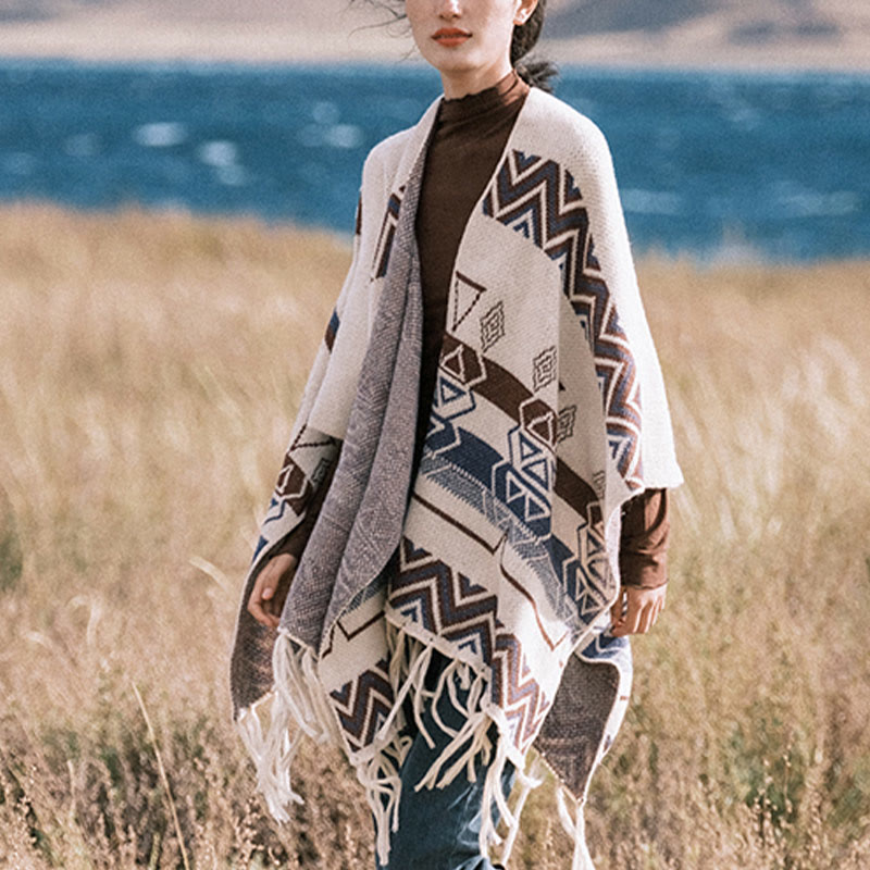 Buddha Stones, motivo a strisce, motivo a onde tibetane, motivo a geometrie, autunno inverno, sciarpa avvolgente - image 12