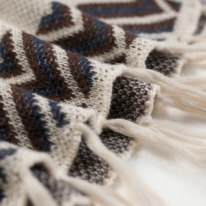 Buddha Stones, motivo a strisce, motivo a onde tibetane, motivo a geometrie, autunno inverno, sciarpa avvolgente - image 19