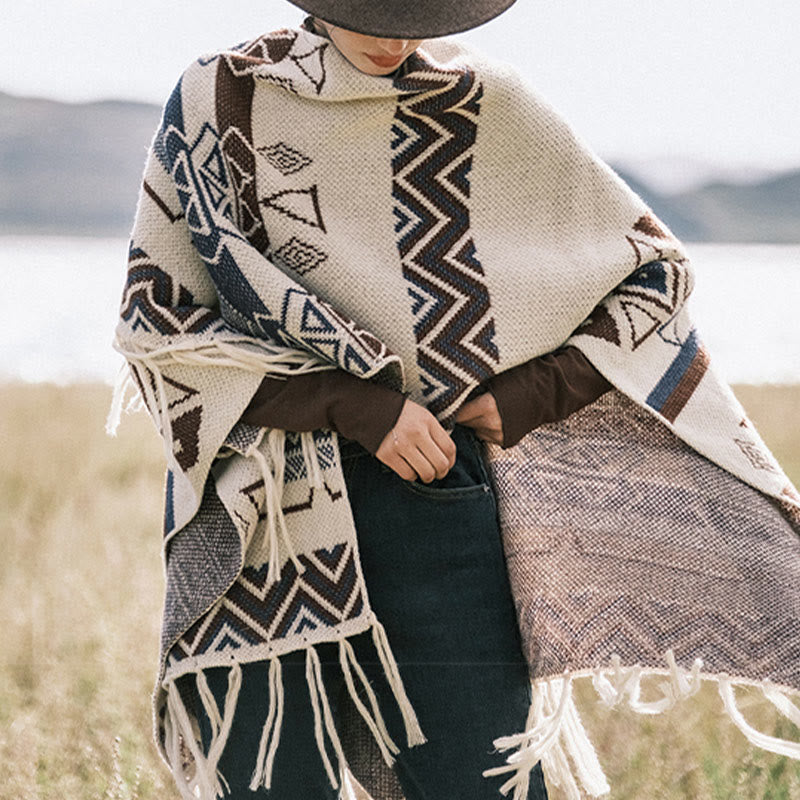 Buddha Stones, motivo a strisce, motivo a onde tibetane, motivo a geometrie, autunno inverno, sciarpa avvolgente - image 9