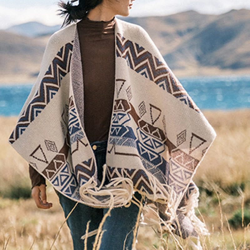 Buddha Stones, motivo a strisce, motivo a onde tibetane, motivo a geometrie, autunno inverno, sciarpa avvolgente - image 14