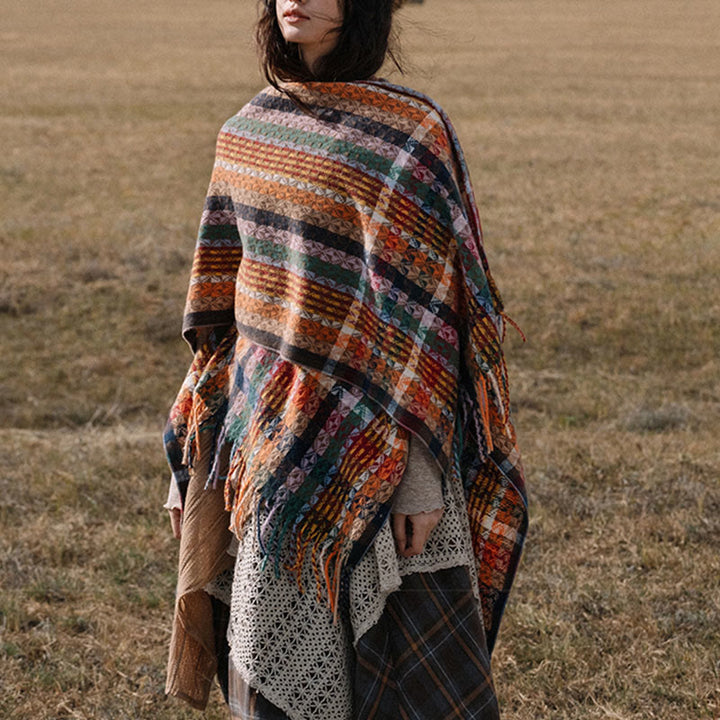 Scialle con nappe geometriche a strisce colorate tibetane , Buddha Stones , autunno inverno, sciarpa morbida avvolgente