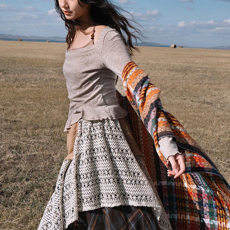 Scialle con nappe geometriche a strisce colorate tibetane , Buddha Stones , autunno inverno, sciarpa morbida avvolgente