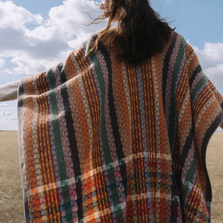 Scialle con nappe geometriche a strisce colorate tibetane , Buddha Stones , autunno inverno, sciarpa morbida avvolgente