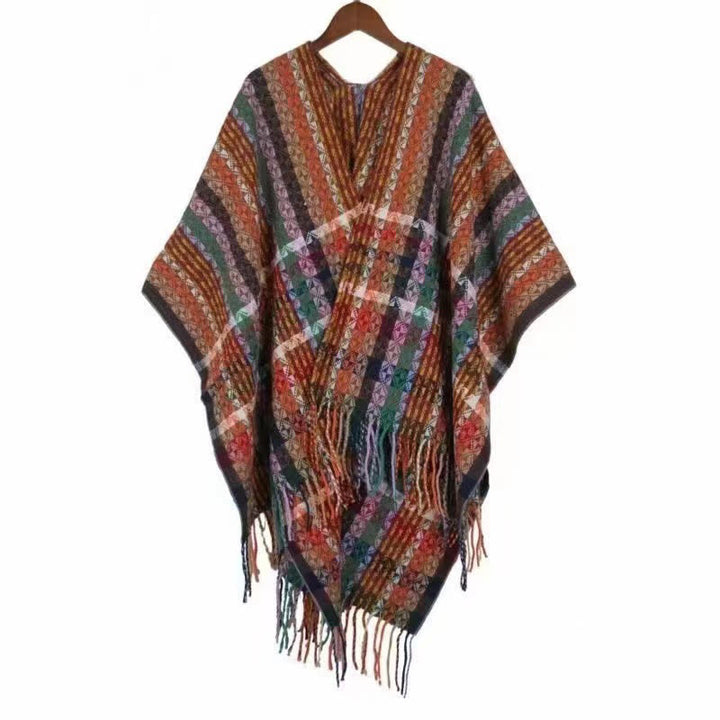 Scialle con nappe geometriche a strisce colorate tibetane , Buddha Stones , autunno inverno, sciarpa morbida avvolgente