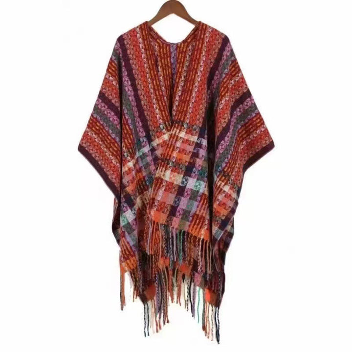 Scialle con nappe geometriche a strisce colorate tibetane , Buddha Stones , autunno inverno, sciarpa morbida avvolgente