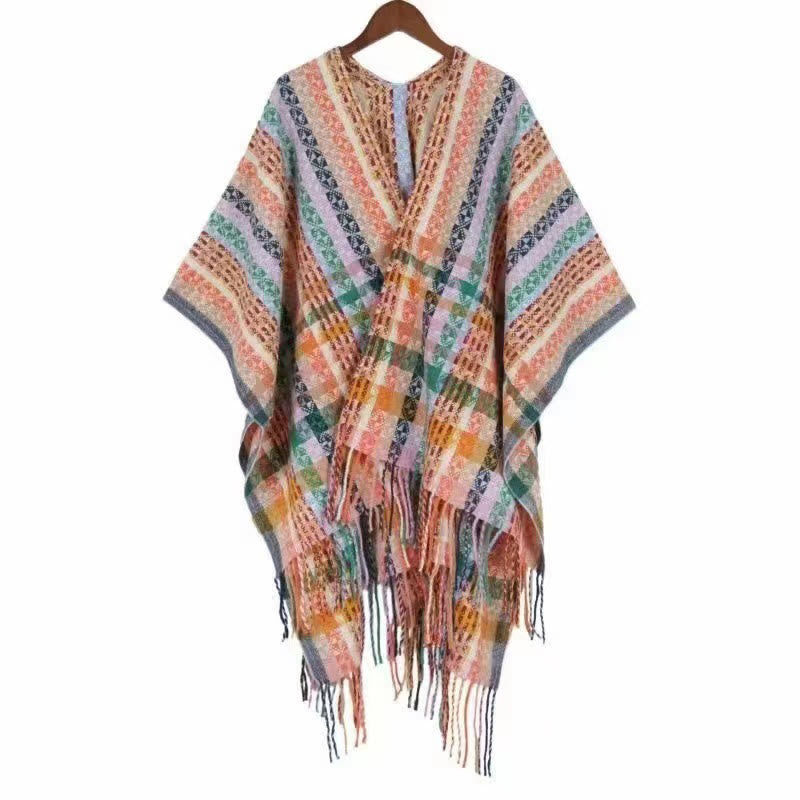 Scialle con nappe geometriche a strisce colorate tibetane , Buddha Stones , autunno inverno, sciarpa morbida avvolgente