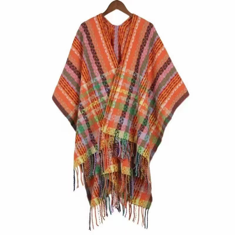 Scialle con nappe geometriche a strisce colorate tibetane , Buddha Stones , autunno inverno, sciarpa morbida avvolgente