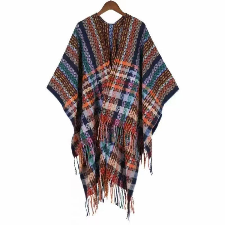 Scialle con nappe geometriche a strisce colorate tibetane , Buddha Stones , autunno inverno, sciarpa morbida avvolgente