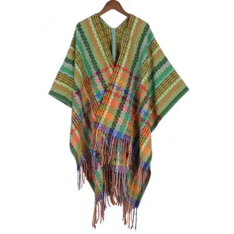 Scialle con nappe geometriche a strisce colorate tibetane , Buddha Stones , autunno inverno, sciarpa morbida avvolgente
