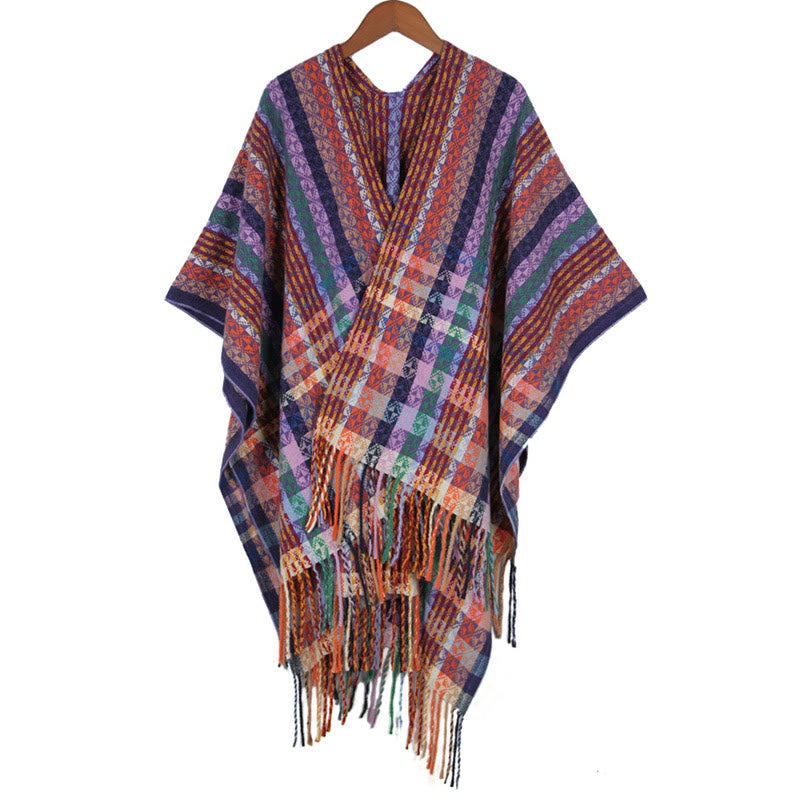 Scialle con nappe geometriche a strisce colorate tibetane , Buddha Stones , autunno inverno, sciarpa morbida avvolgente