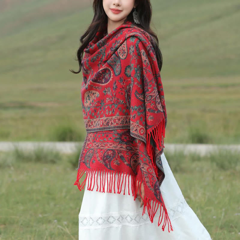 Buddha Stones, fiori di anacardio tibetani, foglie, nappe di vite, scialle, autunno inverno, morbido e accogliente, sciarpa avvolgente - image 1