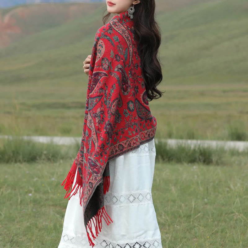 Buddha Stones, fiori di anacardio tibetani, foglie, nappe di vite, scialle, autunno inverno, morbido e accogliente, sciarpa avvolgente - image 2