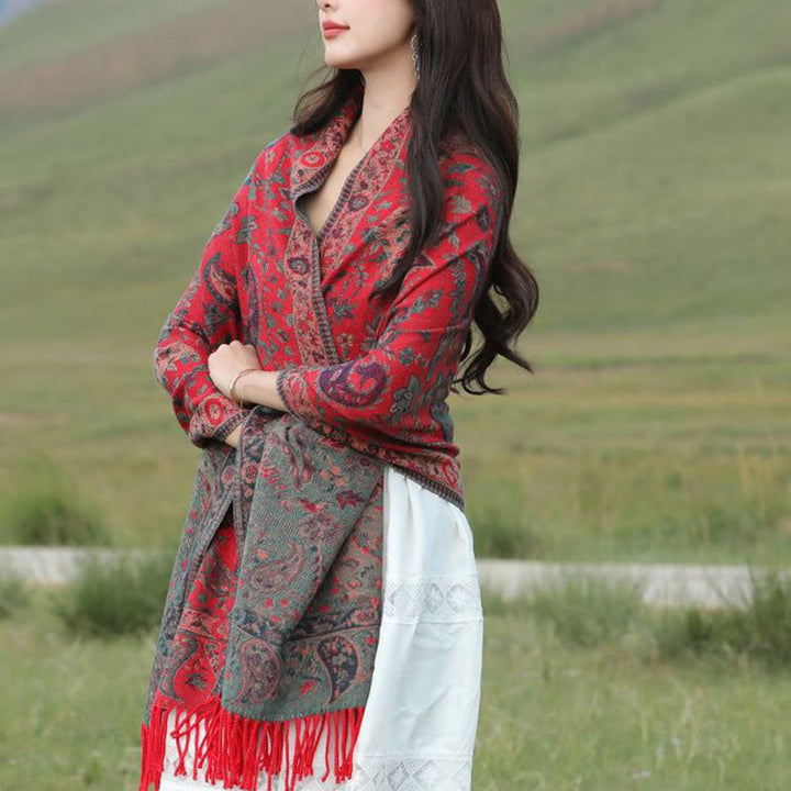 Buddha Stones, fiori di anacardio tibetani, foglie, nappe di vite, scialle, autunno inverno, morbido e accogliente, sciarpa avvolgente - image 4