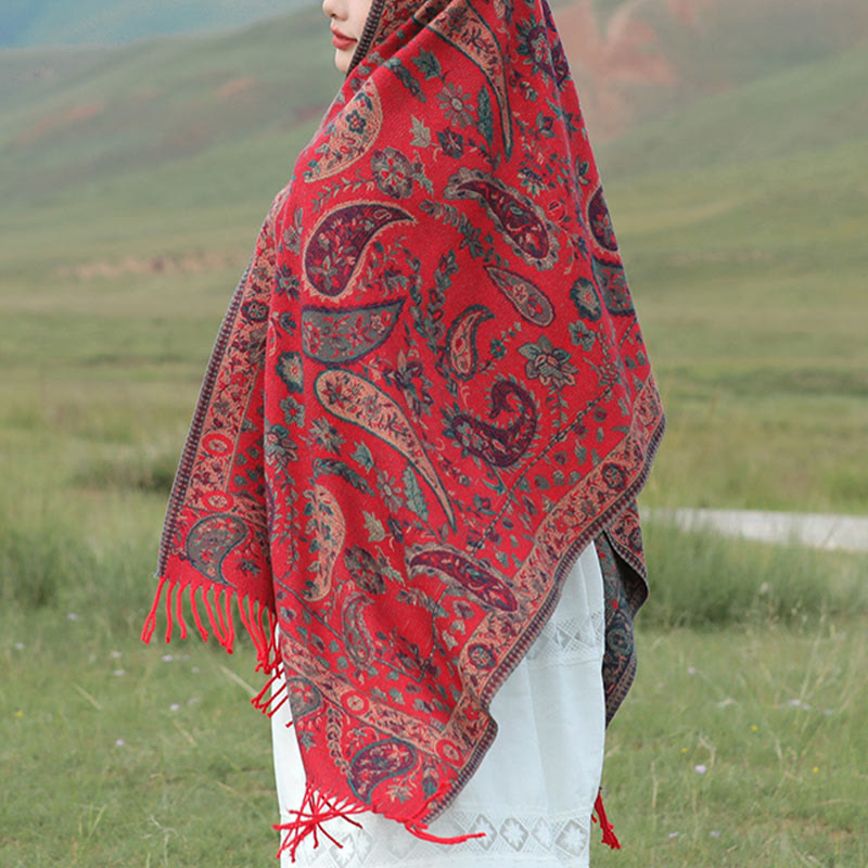 Buddha Stones, fiori di anacardio tibetani, foglie, nappe di vite, scialle, autunno inverno, morbido e accogliente, sciarpa avvolgente - image 8