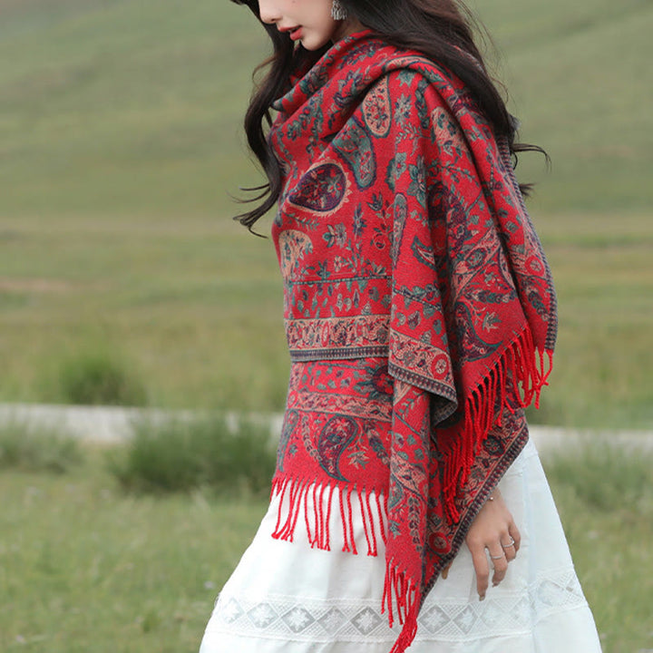 Buddha Stones, fiori di anacardio tibetani, foglie, nappe di vite, scialle, autunno inverno, morbido e accogliente, sciarpa avvolgente - image 5