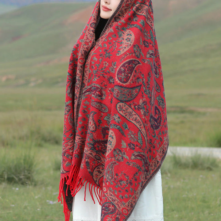 Buddha Stones, fiori di anacardio tibetani, foglie, nappe di vite, scialle, autunno inverno, morbido e accogliente, sciarpa avvolgente - image 7