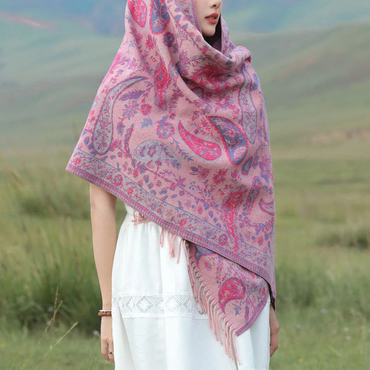 Buddha Stones, fiori di anacardio tibetani, foglie, nappe di vite, scialle, autunno inverno, morbido e accogliente, sciarpa avvolgente - image 11