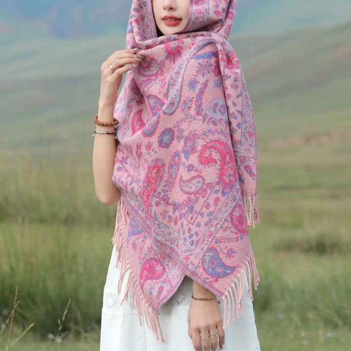 Buddha Stones, fiori di anacardio tibetani, foglie, nappe di vite, scialle, autunno inverno, morbido e accogliente, sciarpa avvolgente - Rosa rossa 70*180cm - image 10