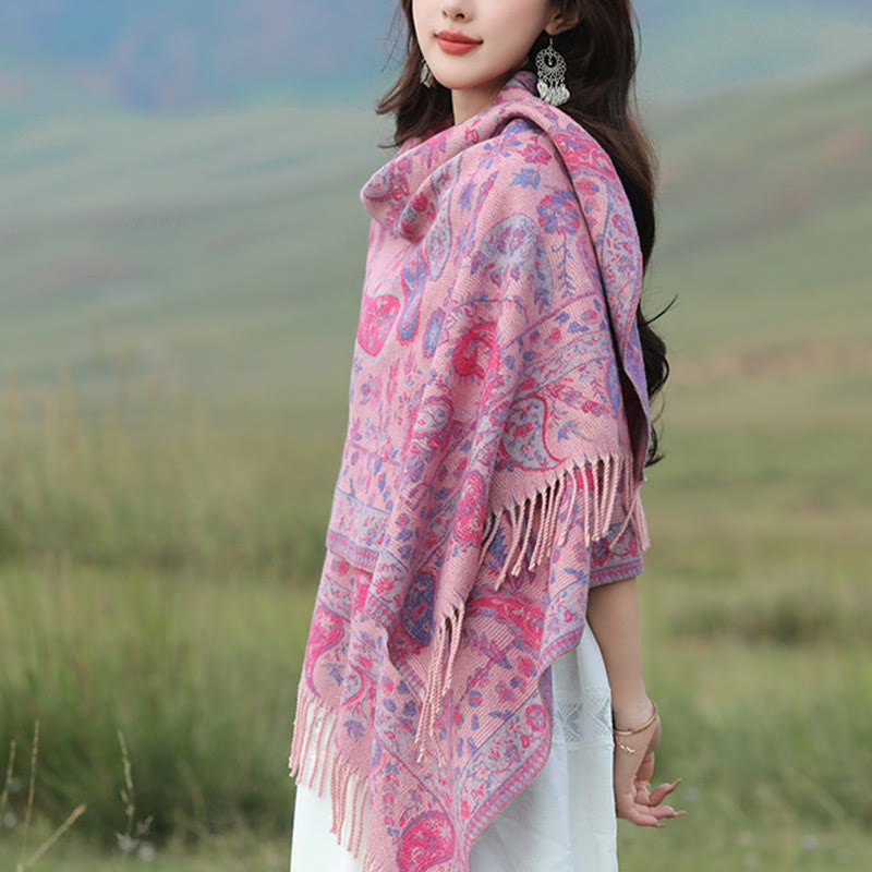 Buddha Stones, fiori di anacardio tibetani, foglie, nappe di vite, scialle, autunno inverno, morbido e accogliente, sciarpa avvolgente - image 12