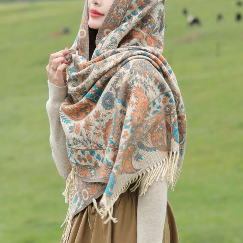 Buddha Stones, fiori di anacardio tibetani, foglie, nappe di vite, scialle, autunno inverno, morbido e accogliente, sciarpa avvolgente - image 16