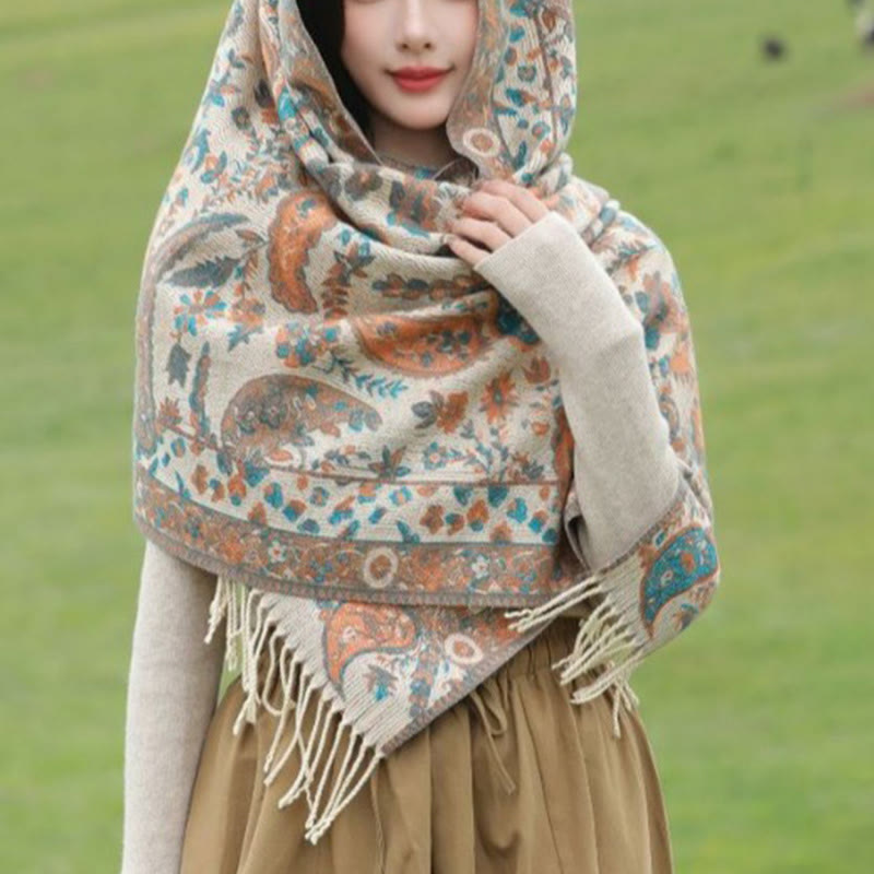 Buddha Stones, fiori di anacardio tibetani, foglie, nappe di vite, scialle, autunno inverno, morbido e accogliente, sciarpa avvolgente - image 15