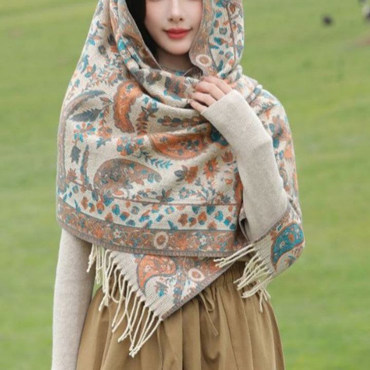 Buddha Stones, fiori di anacardio tibetani, foglie, nappe di vite, scialle, autunno inverno, morbido e accogliente, sciarpa avvolgente - image 15