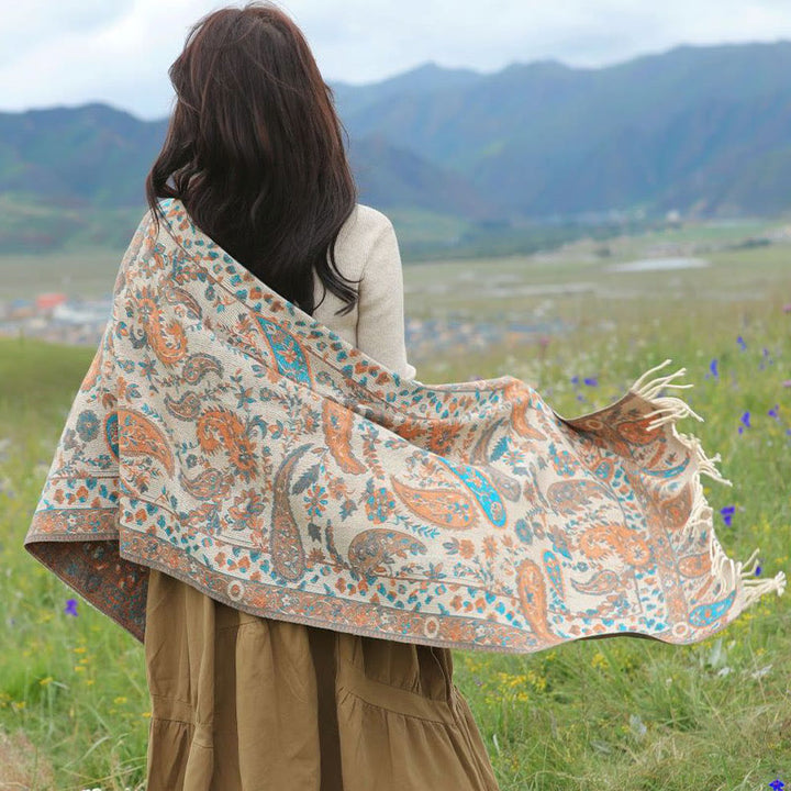 Buddha Stones, fiori di anacardio tibetani, foglie, nappe di vite, scialle, autunno inverno, morbido e accogliente, sciarpa avvolgente - image 18