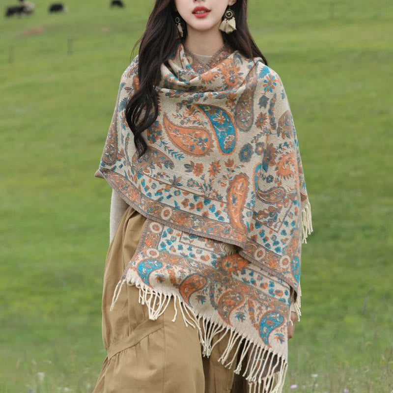 Buddha Stones, fiori di anacardio tibetani, foglie, nappe di vite, scialle, autunno inverno, morbido e accogliente, sciarpa avvolgente - image 19