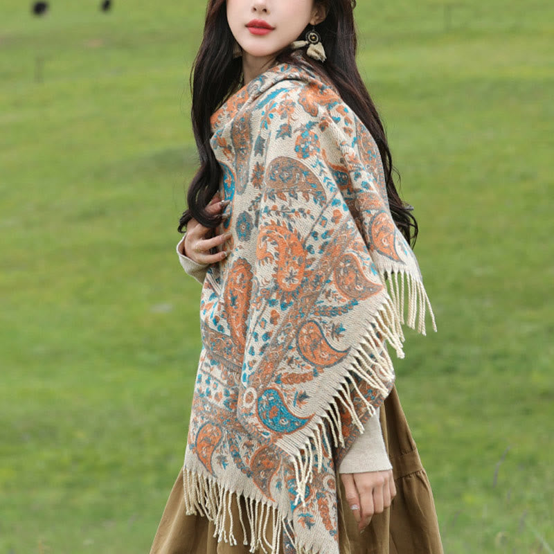 Buddha Stones, fiori di anacardio tibetani, foglie, nappe di vite, scialle, autunno inverno, morbido e accogliente, sciarpa avvolgente - image 17