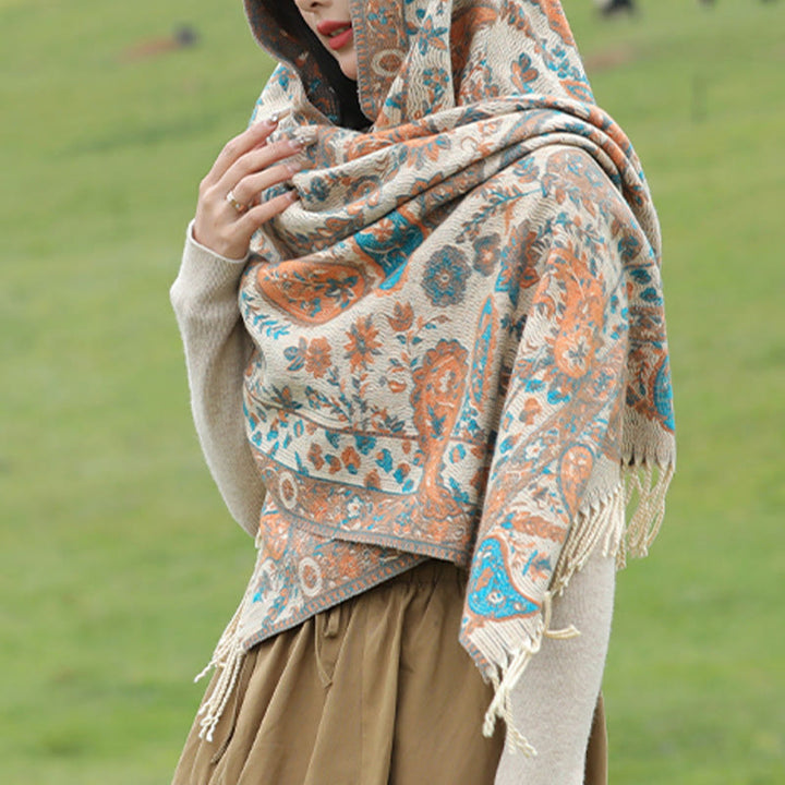 Buddha Stones, fiori di anacardio tibetani, foglie, nappe di vite, scialle, autunno inverno, morbido e accogliente, sciarpa avvolgente - image 21