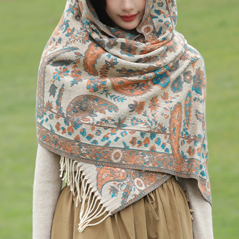 Buddha Stones, fiori di anacardio tibetani, foglie, nappe di vite, scialle, autunno inverno, morbido e accogliente, sciarpa avvolgente - image 20