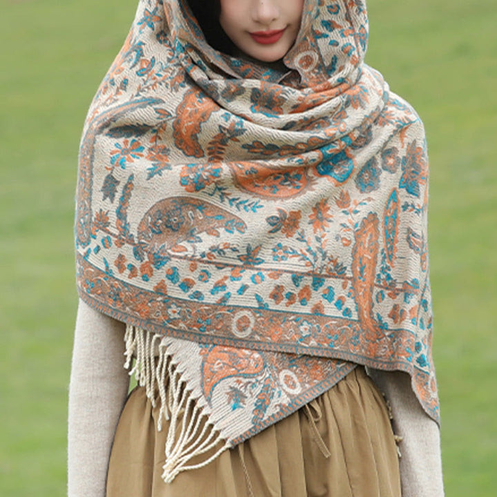 Buddha Stones, fiori di anacardio tibetani, foglie, nappe di vite, scialle, autunno inverno, morbido e accogliente, sciarpa avvolgente - image 20