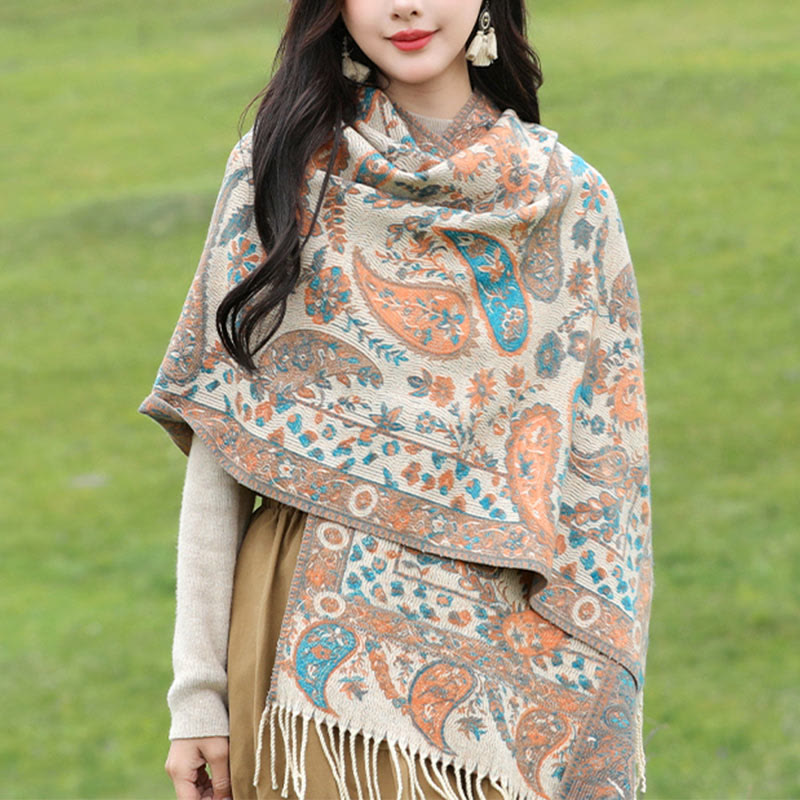 Buddha Stones, fiori di anacardio tibetani, foglie, nappe di vite, scialle, autunno inverno, morbido e accogliente, sciarpa avvolgente - Cachi 70*180cm - image 14