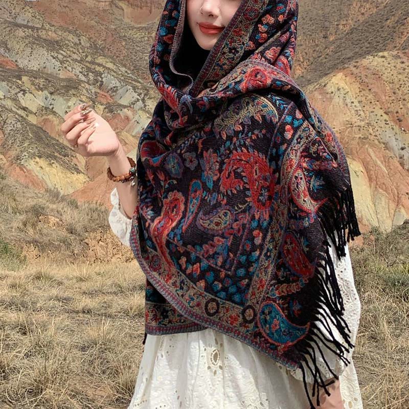 Buddha Stones, fiori di anacardio tibetani, foglie, nappe di vite, scialle, autunno inverno, morbido e accogliente, sciarpa avvolgente - Marrone 70*180cm - image 27