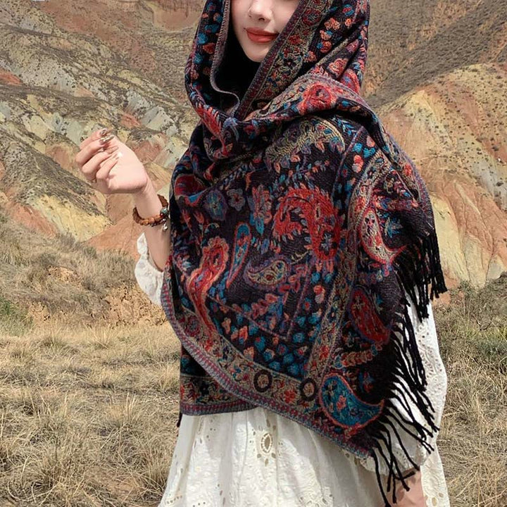 Buddha Stones, fiori di anacardio tibetani, foglie, nappe di vite, scialle, autunno inverno, morbido e accogliente, sciarpa avvolgente - Marrone 70*180cm - image 27